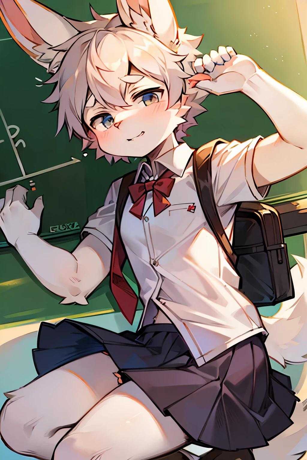 bunny boy,furry men,Male focus,Characteristics of -year-boy,Ometer three height,White Arm,,femboy,School uniform skirt