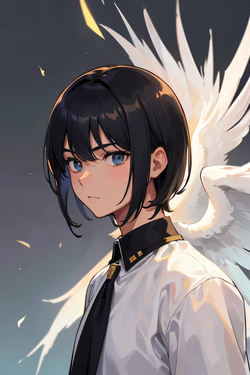(High resolution, clear_image) Top Quality Guy, masterpiece, Very detailed, Semi-realistic, black man with short hair, Middle hair, 18-year-old, young, Tall and strong, Pure white clothes, White Uniform, uniform, army sergeant school, Undisciplined, Uninhibited, good looking, authoritarian, Powerful aura, Satan, Angel, Beautiful Faces, Facial details,