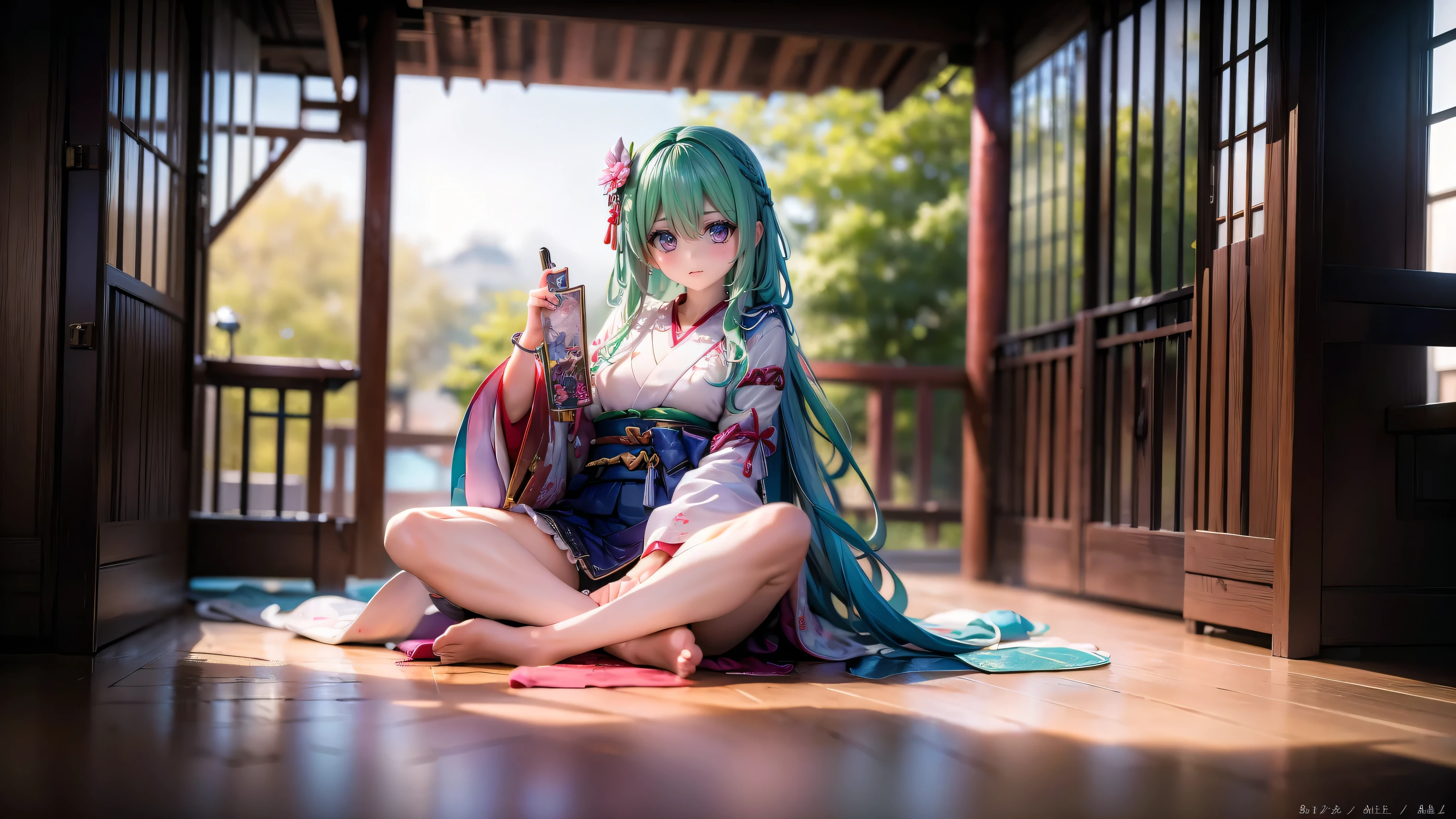 Girl、、Shrine maiden's kimono、One breast is sticking out