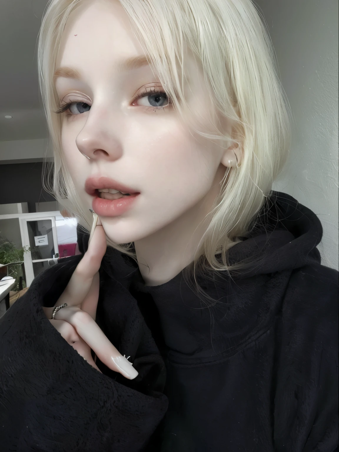 chica rubia con piercings en la nariz y piercing en la nariz, very very pale white skin, extremely pale white skin, very very very pale white skin, very pale white skin, extremely pale blonde hair, pale and light skin!!, pale white skin, very very pale blonde hair, pale porcelain white skin, pale, shiny skin, pale ivory skin, pale ivory skin