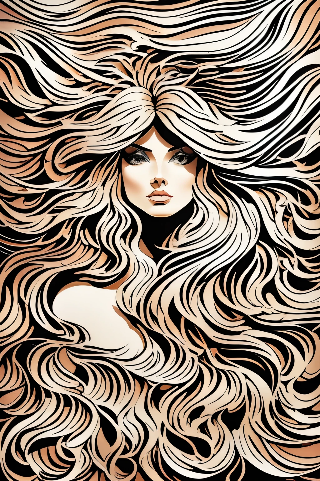 best quality, super fine, 16k, incredibly absurdres, extremely detailed, 2.5D, delicate and dynamic, pastel color pop art, colorful heart-shaped marquetry, (monochrome silhouette of beautiful woman with flowing hair)