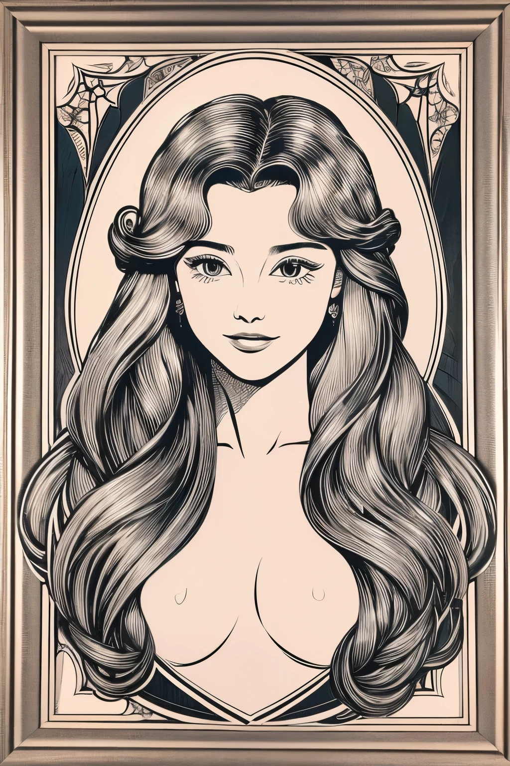 best quality, super fine, 16k, incredibly absurdres, extremely detailed, 2.5D, delicate and dynamic, pastel color pop art, colorful heart-shaped marquetry, (monochrome silhouette of beautiful woman with flowing hair)