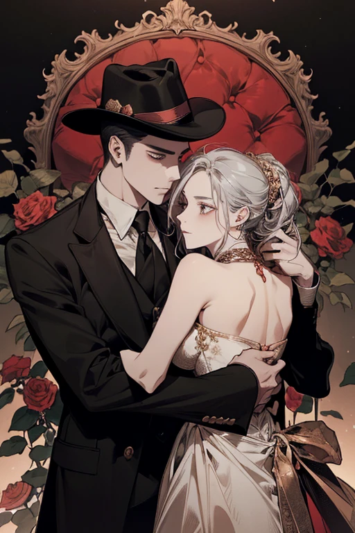 **Color Palette**: Select a color palette that exudes passion and mystery. Deep reds, blacks, and grays can symbolize both romance and the dangerous world of the mafia. Adding a hint of gold or silver can convey luxury and wealth.
**Images or Illustrations**:
- **Couple**: Feature a couple on the cover, with the female character (Emma) and the male character (Lucas) in an embrace, or a passionate pose. Make sure their chemistry is visible, but keep it tasteful.
- **Mafia Element**: Incorporate subtle mafia-related imagery, such as a silhouette of a man in a fedora, or a gun and roses, to hint at the danger in the story.
