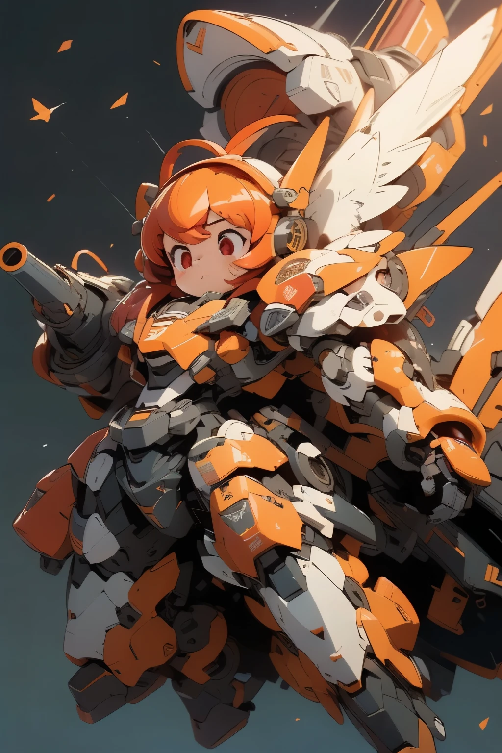 (((1girl floating in the sky, ))), (large cute face), (chibi face), ((low-angle)), ((low-angle view)), ((mechanical parts)), ((mechanical wings)), ((mecha wings)), full armor, ((mecha musume)), (HRS), (RARS), (full armor:1.5), (mecha armor:1.0), (huger arms:1.5), (battle-ready:1.2), (heavy weapons:1.5), (short legs:1.2), (huger body:2.0), ((red coloring armor:1.5)), (output booster:1.2), Heavy armament, heavy equipment, Mecha, ((from below)), red_eyes , chibi face, short hair, ((headgear)), ((full body in frame)), ((over size helm)), ((flying)), ((floating)), dynamic pose, fighting stance, (blue sky), white clouds, mechanical parts, mecha warrior, headgear, robot joints, full armor, becoming a mecha, ((looking down)), macro, mechagirl girl, BJ_Cute_Mech, (looking_down:2.0)
BREAK
((masterpiece)), vibrant colors, 8k, best quality, ultra detailed illustration, ((best quality)), ((high resolution)), flawless skin textures, shiny oiled skin, extremely detailed anime eyes , extreme light and shadows