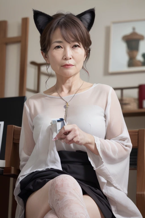 8k, ((Japanese Mature)), ((60 years old:1.4)), ((old woman:1.3)), Japanese Mature Wife, Browsing Caution, One Woman, Small breasts, ((Small breasts)) , ((Flat Chest)), ((Saggy breasts)), ((Full nudity)), Low Ponytail, hair mixed with gray hair, ((Frame glasses)), ((Red lipstick)), Old Japanese-style room, Candlelight, Please put your feet up