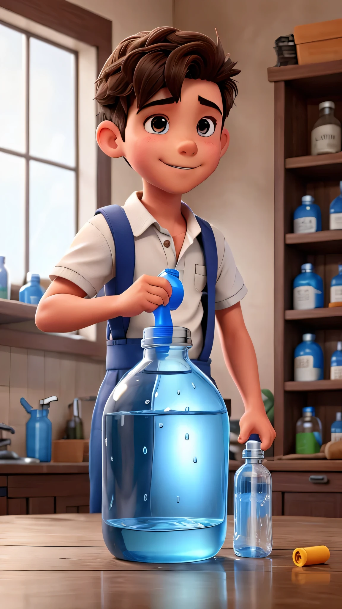 A boy filling water in a bottle 