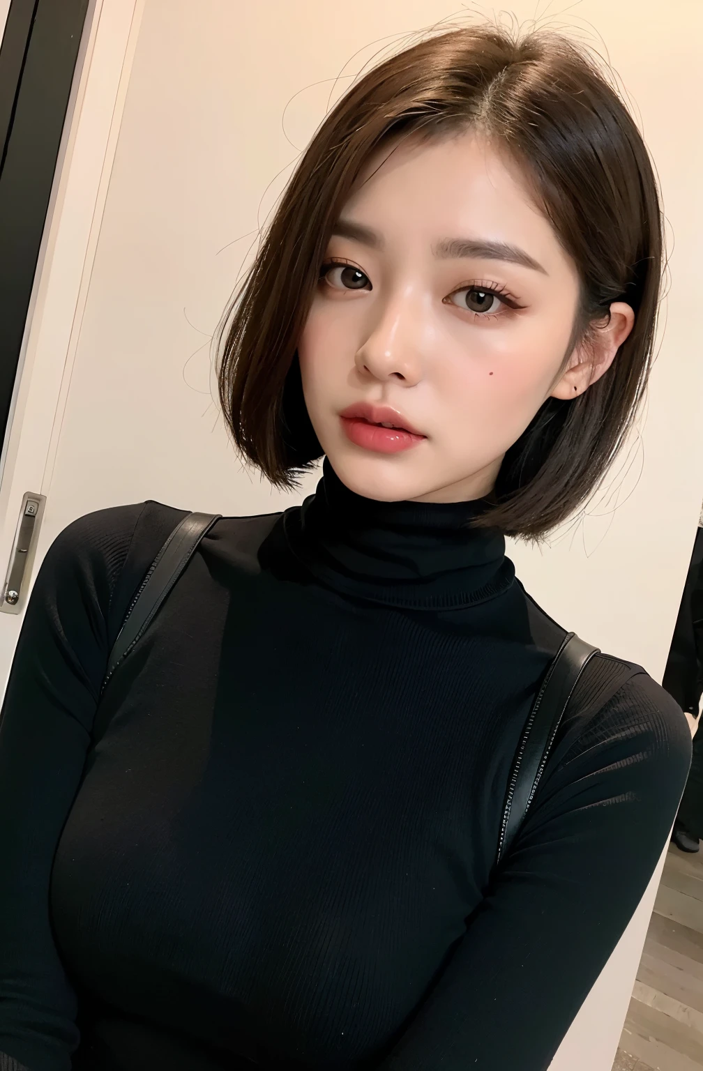 Woman in turtleneck dress、Breast protrusion、protrude、See your audience、