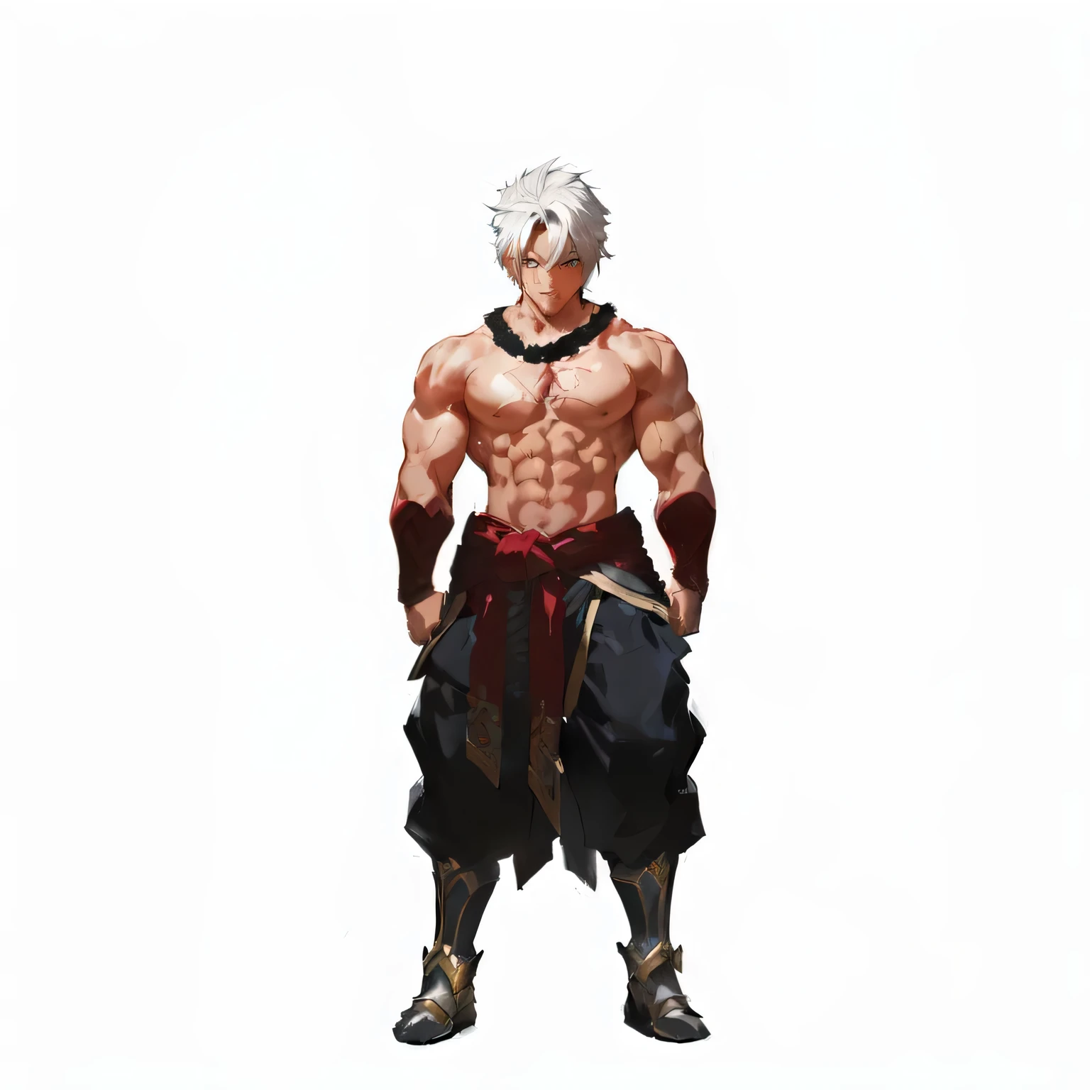 a man with a sword and a red outfit standing in front of a white background, fighting game character, character from king of fighters, male anime character, muscular male hero, powerful stance, official character art, thancred waters in style of wlop, muscular character, human male character art, ( ( character concept art ) ), picture of an adult male warrior