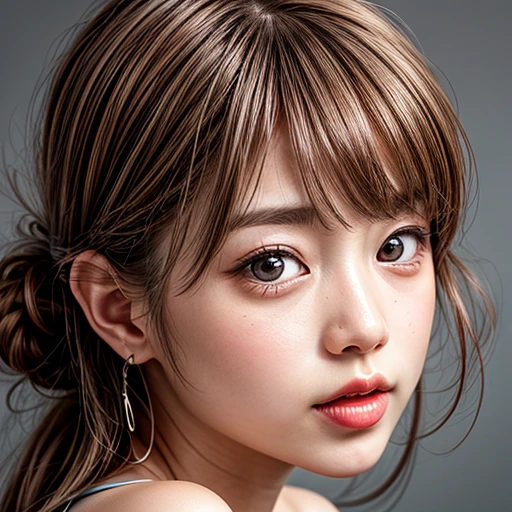 (highest quality,Super detailed,Physically Based Rendering:1.2), Realistic,Portraiture,Beautiful young woman with Delicate facial features,Soft lighting, Vibrant colors, ((Playfully licking finger with tongue, Gently placing a finger in the mouth)), (Close-up shot of sensual lips),Cheeks turn slightly red,A gentle and captivating gaze, cute baby finger. BREAK . Studio gray background, (((NOGIZAKA face variations))) Extremely Detailed very KAWAII face variations, elaborate detailed Eyes with (sparkling highlights:1.2), (Voluminous long eyelashes:0.85)、Glossy RED Lips with beautiful details, Coquettish tongue, Rosy cheeks, Radiant PearlSkin with clear transparency, (Natural:0.8) Detailed FlawlessSkin with glowing DowneyHair . { (Dynamic LifeLike expressions) | :d) }, (large eyes:-1) . mouth_hold
