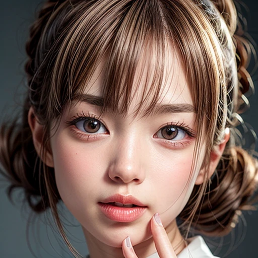(highest quality,Super detailed,Physically Based Rendering:1.2), Realistic,Portraiture,Beautiful young woman with Delicate facial features,Soft lighting, Vibrant colors, ((Playfully licking finger with tongue, Gently placing a finger in the mouth)), (Close-up shot of sensual lips),Cheeks turn slightly red,A gentle and captivating gaze, cute baby finger . Studio gray background, many blurred colorful Lights (dazzling bokeH) . BREAK . (((NOGIZAKA face variations))) Extremely Detailed very KAWAII face variations, elaborate detailed Eyes with (sparkling highlights:1.2), (Voluminous long eyelashes:0.85)、Glossy RED Lips with beautiful details, Coquettish tongue, Rosy cheeks, Radiant PearlSkin with clear transparency, (Natural:0.8) Detailed FlawlessSkin with glowing DowneyHair . { (Dynamic LifeLike expressions) | :d) }, (large eyes:-1) . mouth_hold