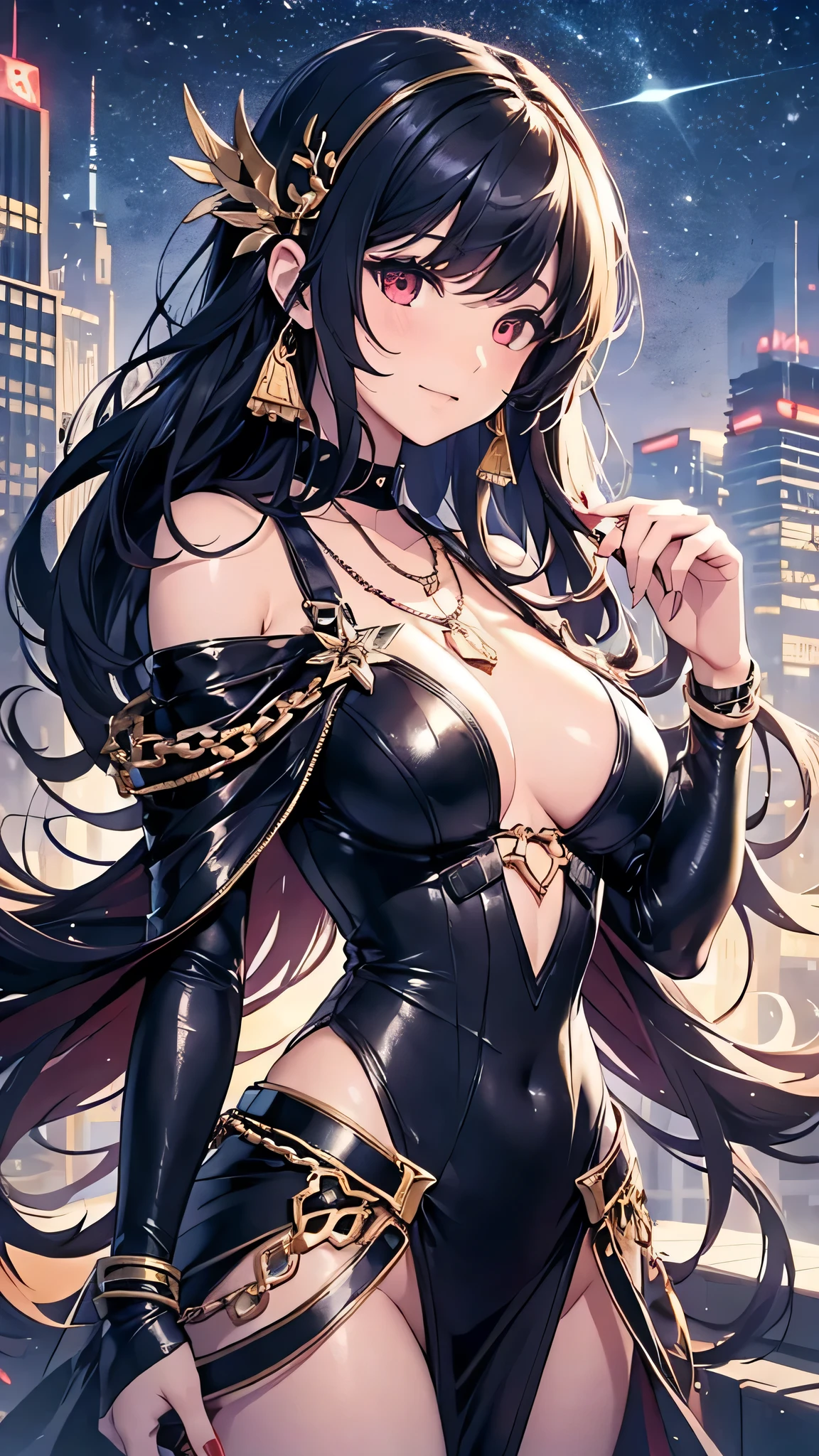 Highest quality、Highest quality、Masterpiece、girl((20-year-old、as soon as、Highest Bust、Medium Bust、Wide open chest、Red glowing eyes、Dark blue hair、Disheveled Hair、Loincloth、thin、The best valley、Open chest、hair ornaments、Full body view、White see-through dress、Random Pause、smile、headphone、Chain Accessories、necklace))、high quality、Beautiful Art、background((Digital World))、Depth((Earth))、flight、Flying Debris、Depth of text、movie、Visual Arts、Perfect Art、8K、Genuine、Special Angles