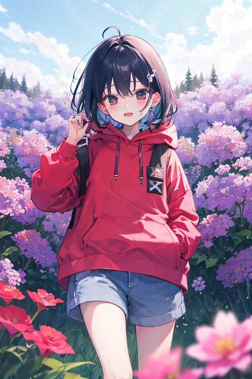 yurukawa、Loose、cute、Your cheeks are stained red、hoodie、Baggy parka、Flower Field