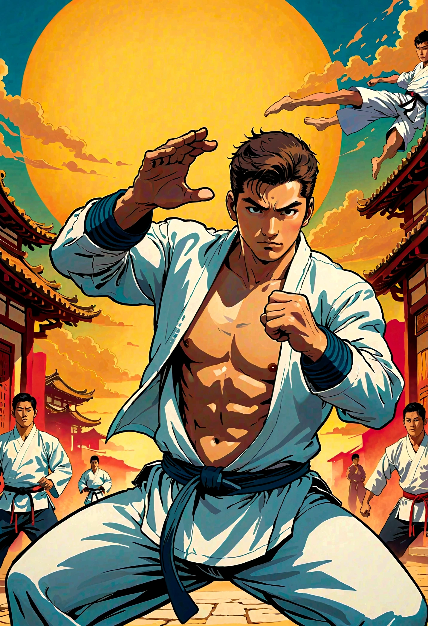 homem treinando tae kwon , estilo comics