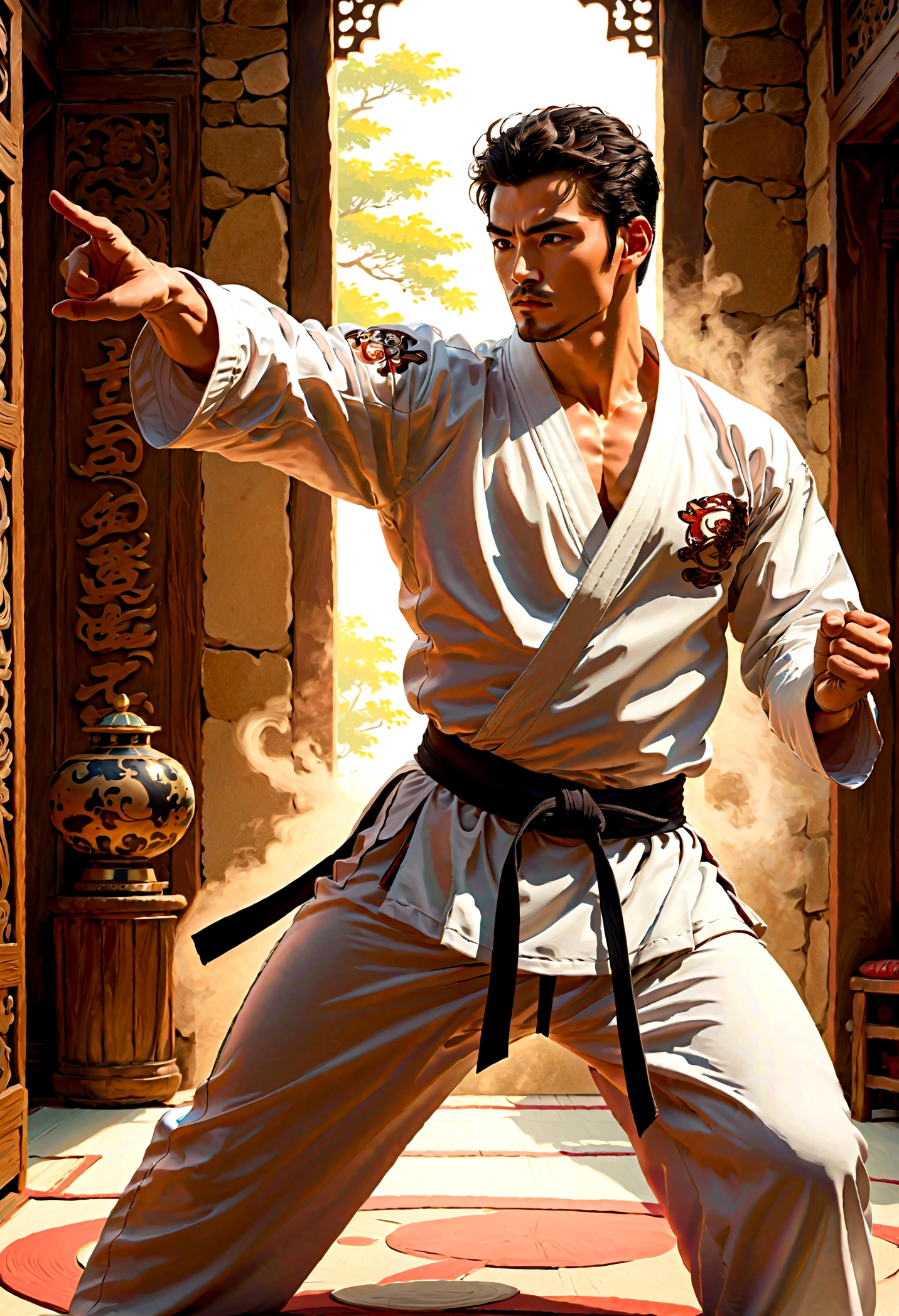 homem treinando tae kwon , estilo comics 