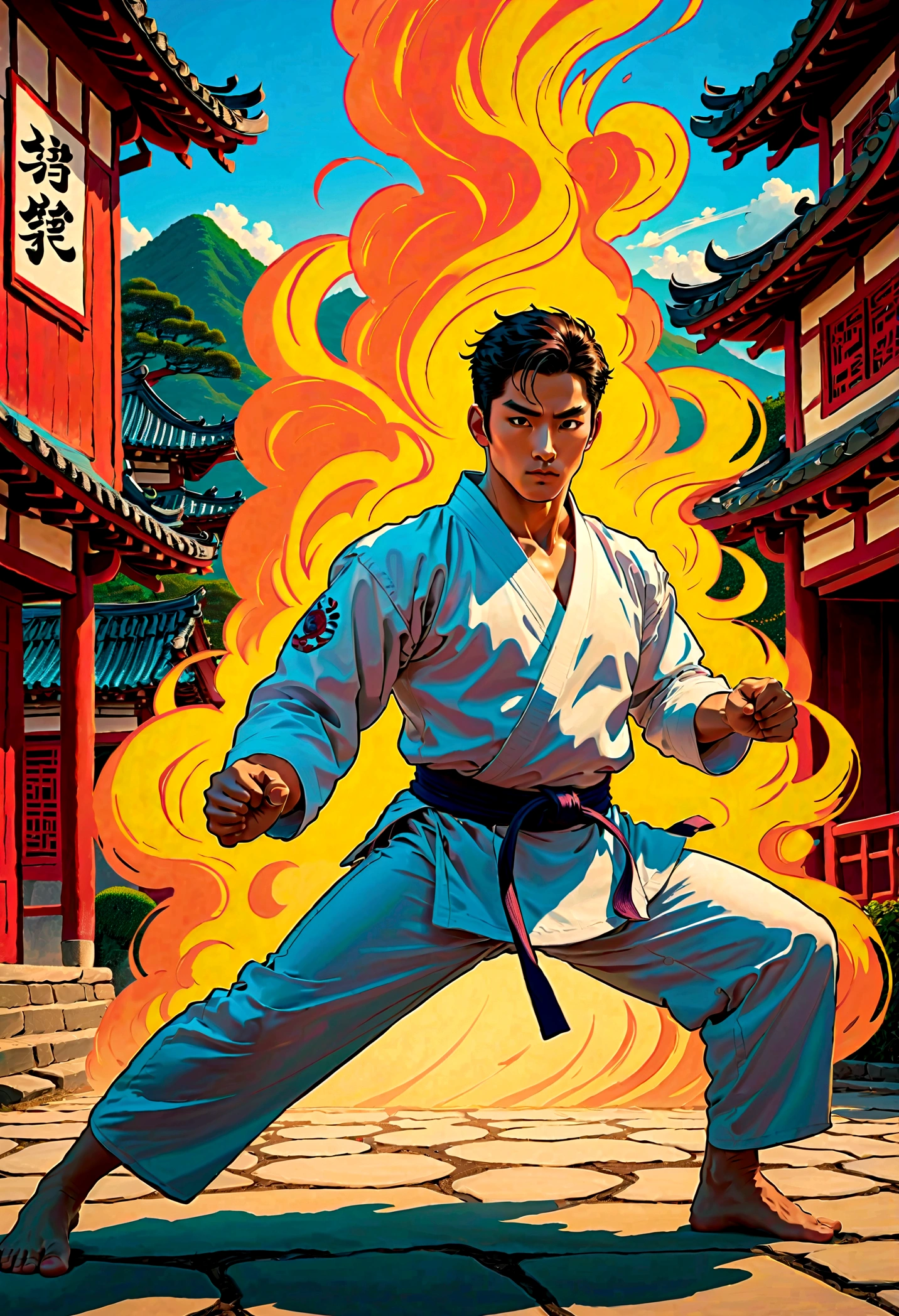 homem treinando tae kwon , estilo comics