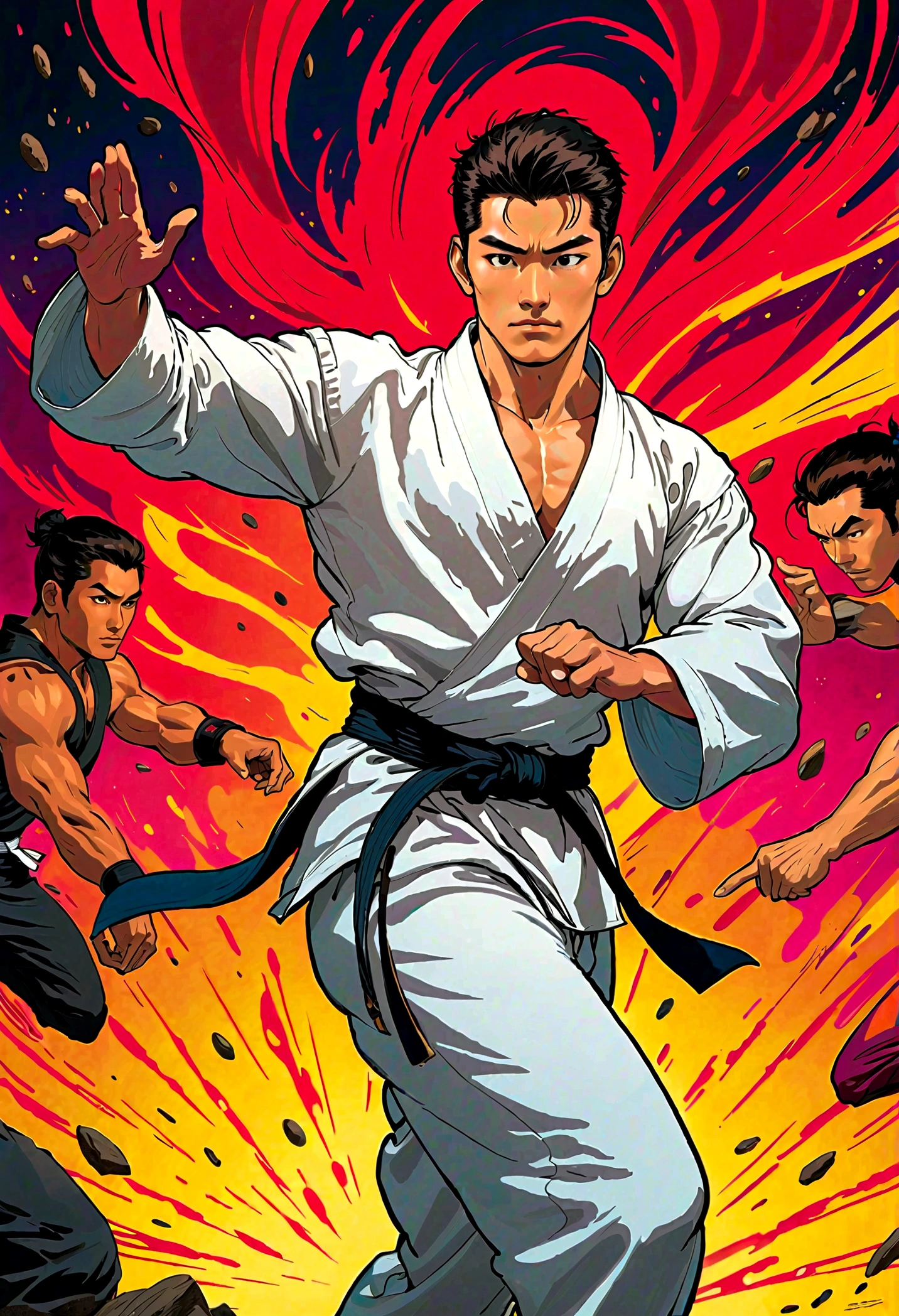 homem treinando tae kwon , estilo comics 