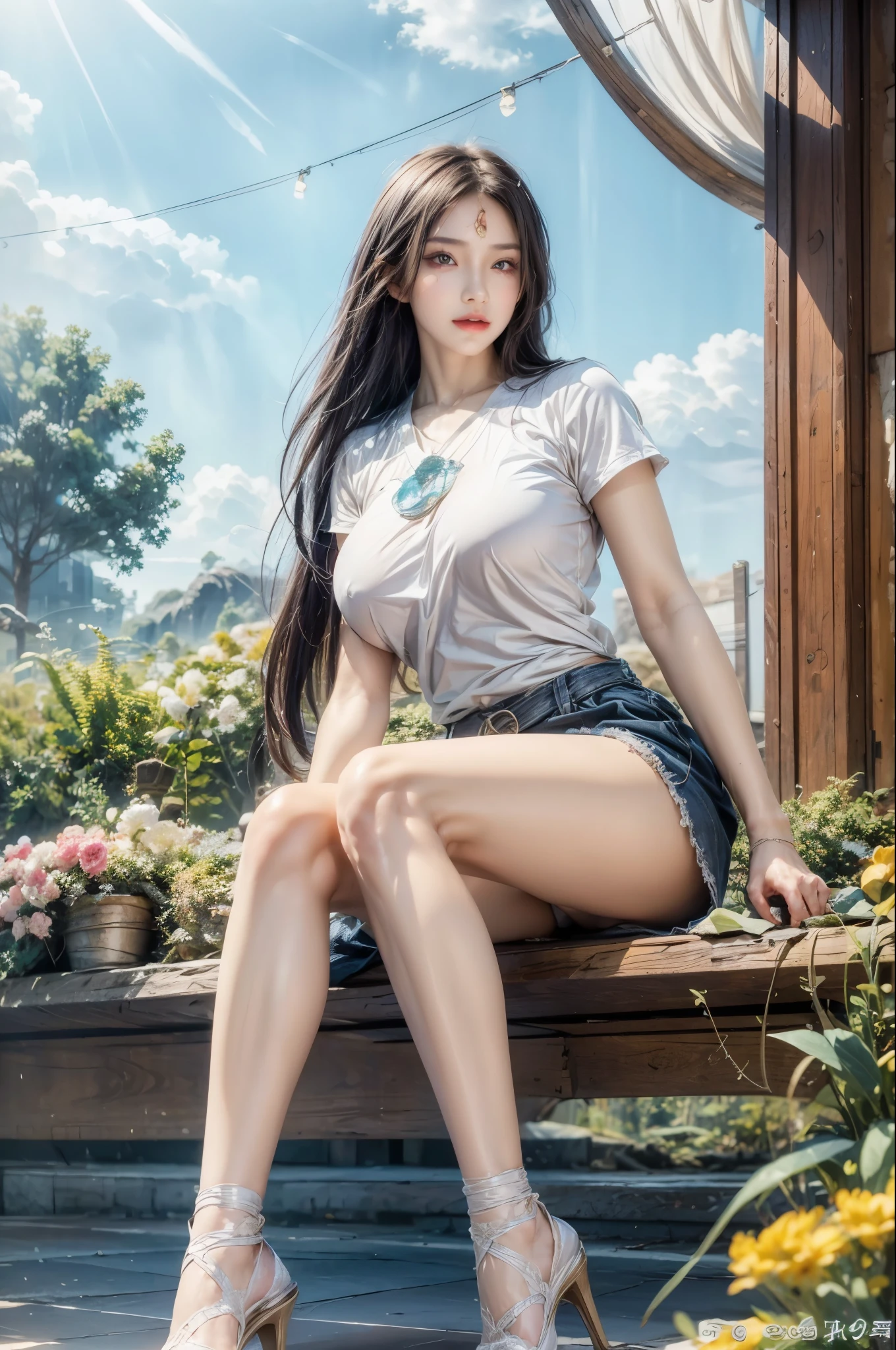 realistic, 1gril, per HD, 12k, wearing Allstars shoes, slim body, rather big body, six pack body, big round breasts, no clothes, beautiful breasts, looking at the camera, sitting on the sofa, long black hair, facial details, detailed person, body details, clothing details, hair details, body details, body details, breast details, vagina details, clothes, eye details, sweat details, water details, pose (knees bent and legs wide apart) whole body