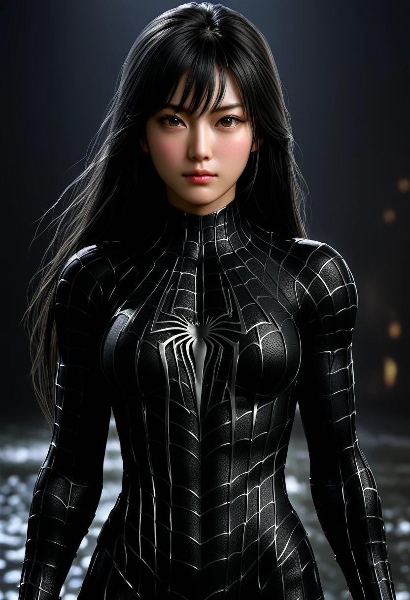 score_9, score_8_up, score_7_up, best quality, realistic, masterpiece, beautiful detail, hyperrealistic, amazing detailed full body portrait of a beautiful japanese girl, wearing a realistic and highly detailed black raimi spider-man suit, muscular bodybuilder girl, professional model of korean girl wears ultra - detailed black raimi spider - man suit, ultra - detailed and grained black raimi spiderman suit, suit covered entire body and hand, black spiderman gloves, wet, long hair, (strong pose), (full body), (dirty skin), close up, octane render, highly detailed, volumetric, dramatic lighting, (highest quality:1.1), (HDR:1.3), (top quality, best quality), realistic, high definition,
