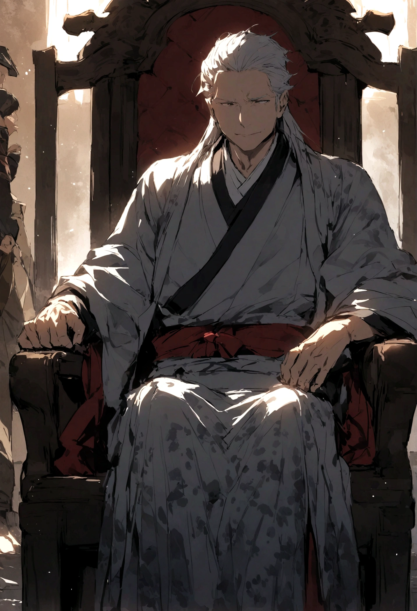 elder、male、Sitting in a chair、Rich Man Wind、Japanese