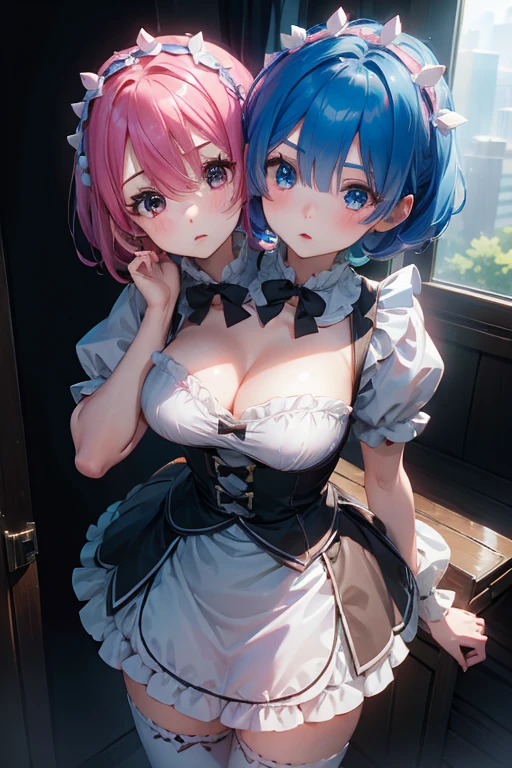 (2heads:1.2), 1girl,solo,blue hair,pink hair,maid outfit, high-definition,high-definition,masterpiece,best quality,Young female,