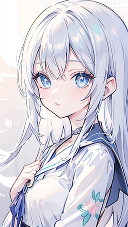 anime art wallpaper 8 k, Anime Art Wallpaper 4K, Anime Art Wallpaper 4K, clean Detailed anime art, Detailed digital animation art, Beautiful anime portrait, white hair girl, Popular topics on artstation pixiv, Cute girl anime visual, Detailed anime art, Exquisite facial features, delicate eyes, Turquoise pupils, Silver-white hair, Realistic students,Small nose