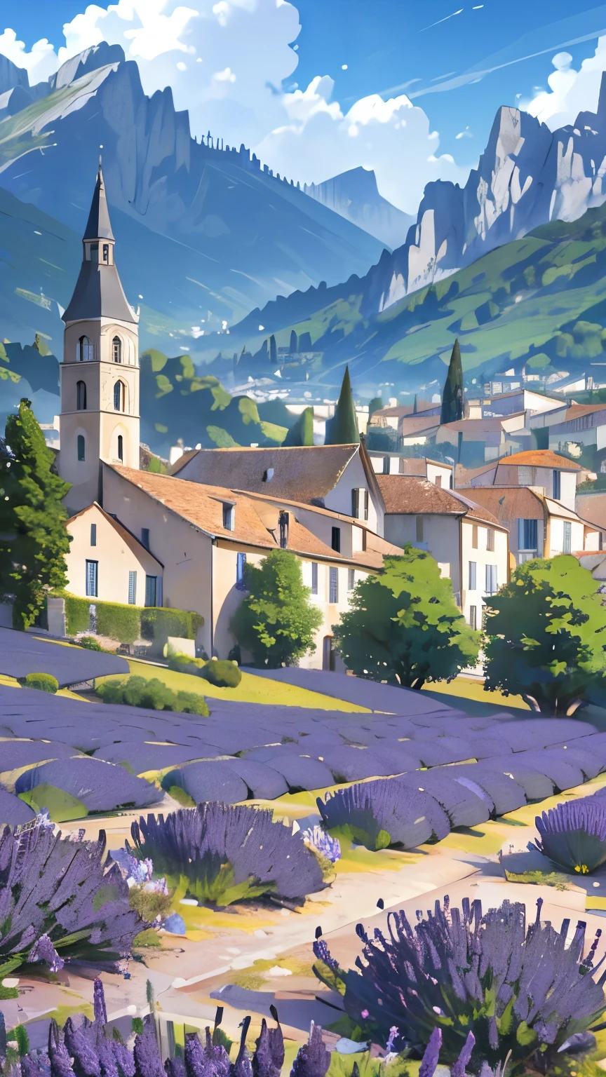 ((Best quality)), ((masterpiece)), (detailed), France,Provence,Mountains,lavender,