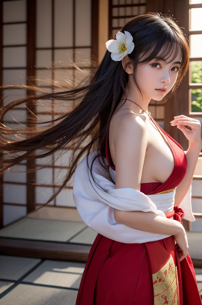 highest quality、8k Masterpiece、超A high resolution、(Photorealistic:1.3)、RAW Photos、1 girl、Red charm on ankle、太ももにAngelのタトゥー、A plain red Japanese kimono、geta、Silvery white super long hair、Long Hair、Glowing Skin、1. Super beautiful female samurai soldiers、((Ultra-Realistic Details))、Portrait、Global Illumination、Shadow、Octane Rendering、8k、Super sharp、Beautiful breasts、Metal、Cold colors、、Very intricate details、Realistic Light、CGSoation Trend、Beautiful Eyes、Shining Eyes、Looking into the distance、Neon Details、20age、Too beautiful face、Intelligence、Obscene、Sexy、Moe、whole body、Healthy Body、night、The background is Yoshiwara in the Edo period.、On the roof、love、Charm、mischievouore sexy、Hands on chest、Make your background more vibrant、Fantasy、Angle to toes、Whiter skin、Standing posture、More realistic facial features、anger、Retrospective、wide shot、full body、More realistic Japanese faces、Hair flowing in the cold wind、Japanese sword、In combat、Angel、The goddess