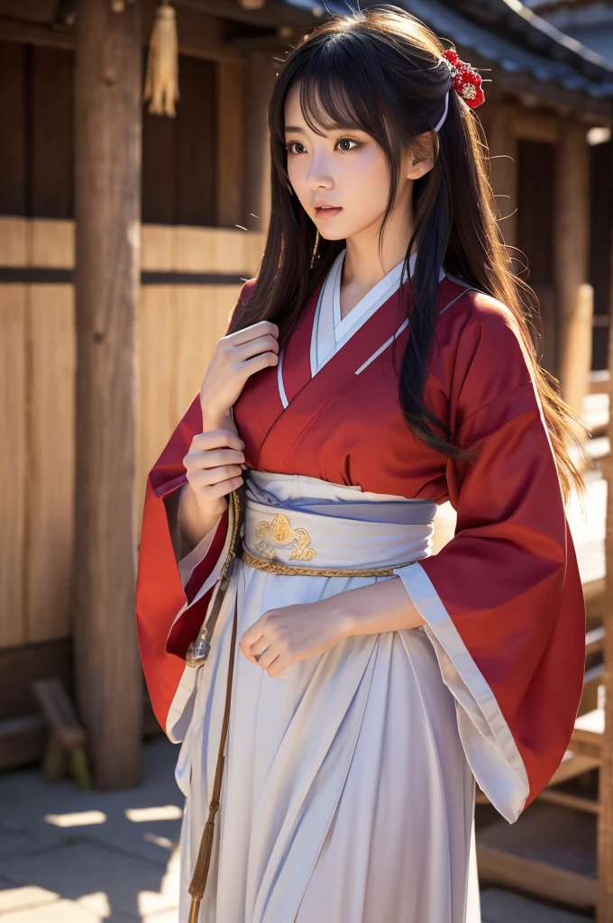 highest quality、8k Masterpiece、超A high resolution、(Photorealistic:1.3)、RAW Photos、1 girl、Red charm on ankle、太ももにAngelのタトゥー、A plain red Japanese kimono、geta、Silvery white super long hair、Long Hair、Glowing Skin、1. Super beautiful female samurai soldiers、((Ultra-Realistic Details))、Portrait、Global Illumination、Shadow、Octane Rendering、8k、Super sharp、Beautiful breasts、Metal、Cold colors、、Very intricate details、Realistic Light、CGSoation Trend、Beautiful Eyes、Shining Eyes、Looking into the distance、Neon Details、２０age、Too beautiful face、Intelligence、Obscene、Sexy、Moe、whole body、Healthy Body、night、The background is Yoshiwara in the Edo period.、On the roof、love、Charm、mischievouore sexy、Hands on chest、Make your background more vibrant、Fantasy、Angle to toes、Whiter skin、Standing posture、More realistic facial features、anger、Retrospective、wide shot、full body、More realistic Japanese faces、Hair flowing in the cold wind、Japanese sword、In combat、Angel、The goddess