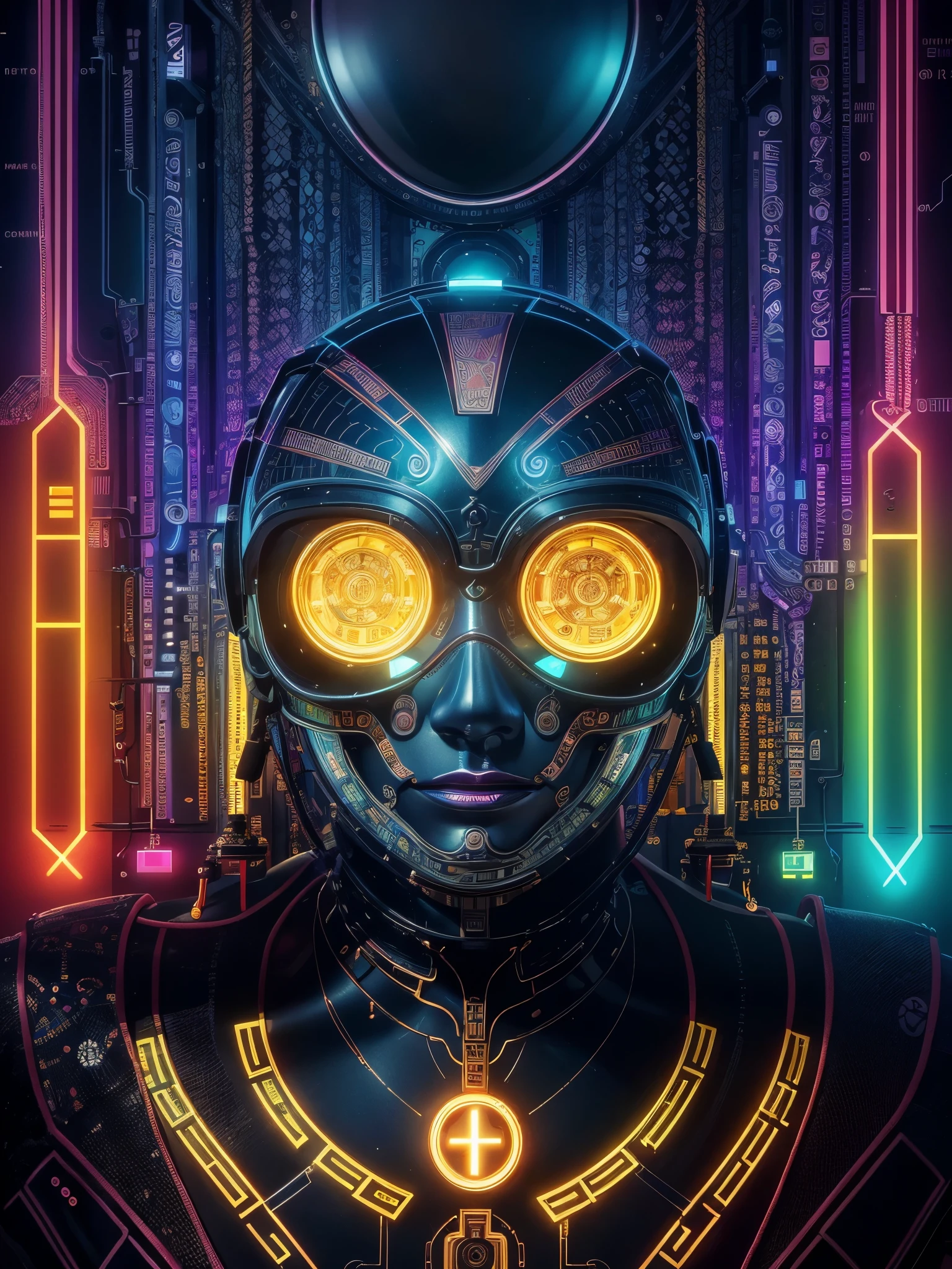 An image that shows the beauty of artificial intelligence, including symbols and circuits that overlap with an impressive palette of vibrant and captivating colors. Liz.ashley