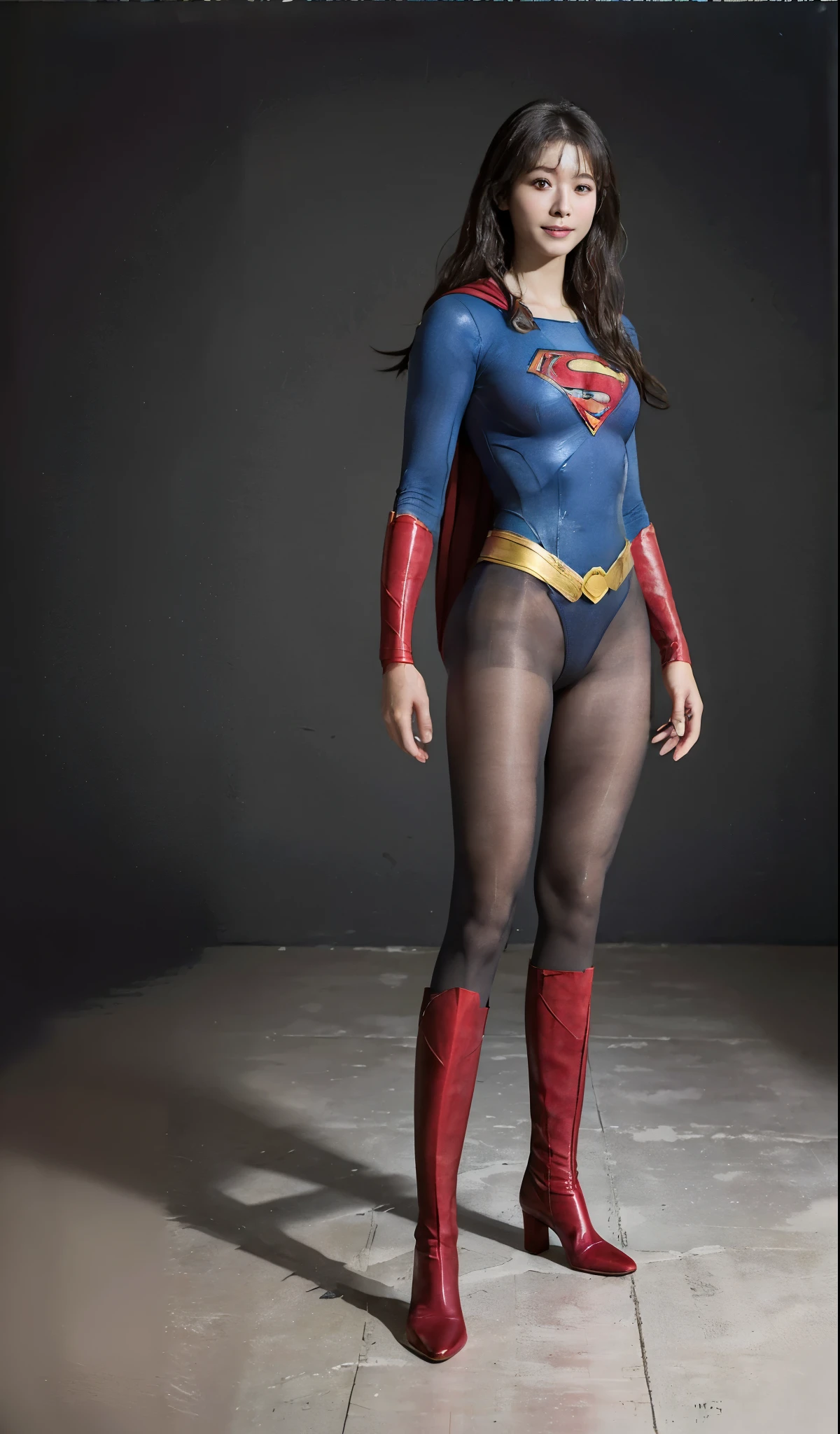 No background、(((Beautiful legs in black tights.)))、(((Legally express the beauty of your smile)))、((((Make the most of your original images)))、(((Supergirl Costume)))、(((Beautiful boyish hairstyle)))、(((suffering)))、(((Please wear black tights....、Be sure to wear red boots)))、((Best image quality、8k))、((highest quality、8k、masterpiece:1.3))、(((Preserve background )))、Sharp focus:1.2、Beautiful woman with perfect figure:1.4、Slim Abs:1.2、Wet body:1.5、Highly detailed face and skin texture、8k