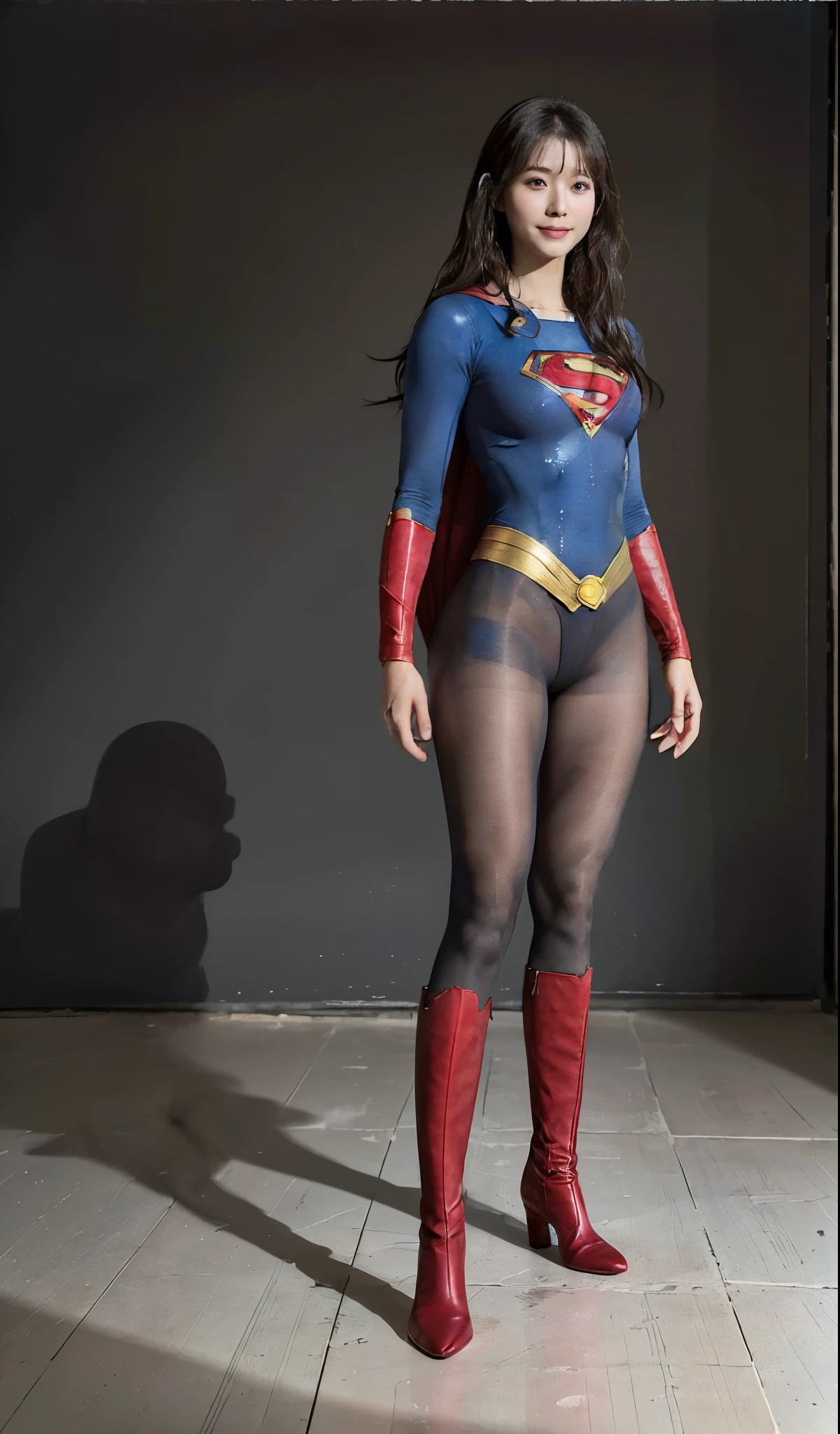 No background、(((Beautiful legs in black tights.)))、(((Legally express the beauty of your smile)))、((((Make the most of your original images)))、(((Supergirl Costume)))、(((Beautiful boyish hairstyle)))、(((suffering)))、(((Please wear black tights....、Be sure to wear red boots)))、((Best image quality、8k))、((highest quality、8k、masterpiece:1.3))、(((Preserve background )))、Sharp focus:1.2、Beautiful woman with perfect figure:1.4、Slim Abs:1.2、Wet body:1.5、Highly detailed face and skin texture、8k