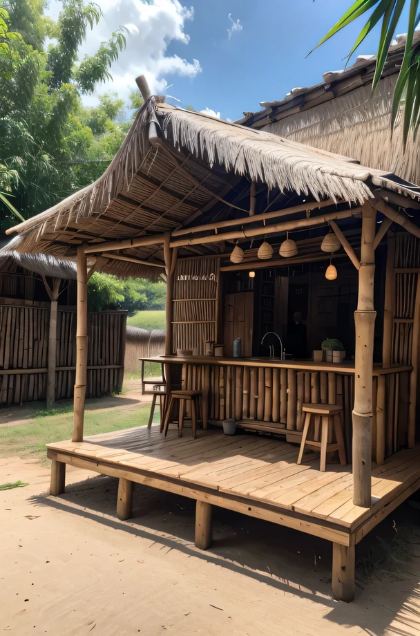 Hut made of bamboo for selling tacos