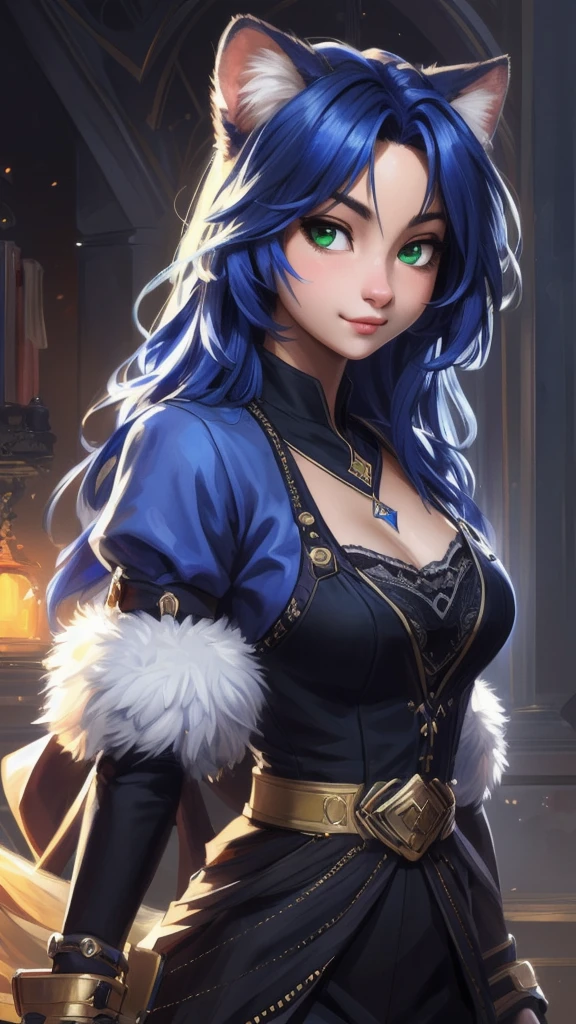 A beautiful and detailed (sweet portrait) von ((Krystal)), Sternenfuchs Krystal, Schlank, liebenswert, green eyes, medium breasts, (((Lange blaue Haare 1.3))),  ((schwarze haarspitzen)), Dekollete, Grinsen, hoch schauen,, anthro, Pelzig, Hochgeladen E621, detailed flauschige fur, (von Fluff-Kevlar, Bayard Wu, Personalami, Pino Daeni), detailliertes Gesicht, (flauschige), 1 girl, Allein,  Stammes-Kleidung, sweet girl, 
