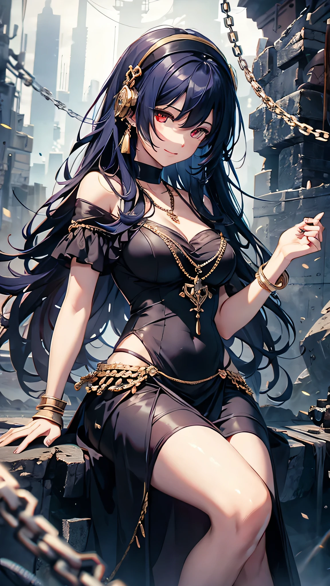 Highest quality、Highest quality、Masterpiece、girl((20-year-old、as soon as、Highest Bust、Medium Bust、Wide open chest、Red glowing eyes、Dark blue hair、Disheveled Hair、Loincloth、thin、The best valley、Open chest、hair ornaments、Full body view、White see-through dress、Random Pause、smile、headphone、Chain Accessories、necklace))、high quality、Beautiful Art、background((Digital World))、Depth((Earth))、flight、Flying Debris、Depth of text、movie、Visual Arts、Perfect Art、8K、Genuine、Special Angles