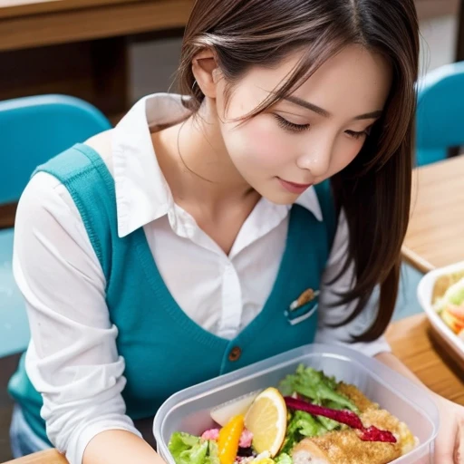 Delicious school lunches、Beautiful mature woman