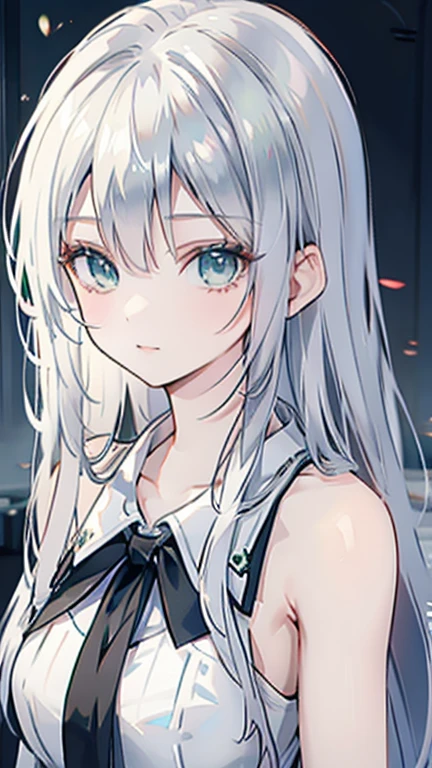 Silver-white hair, Green eyes