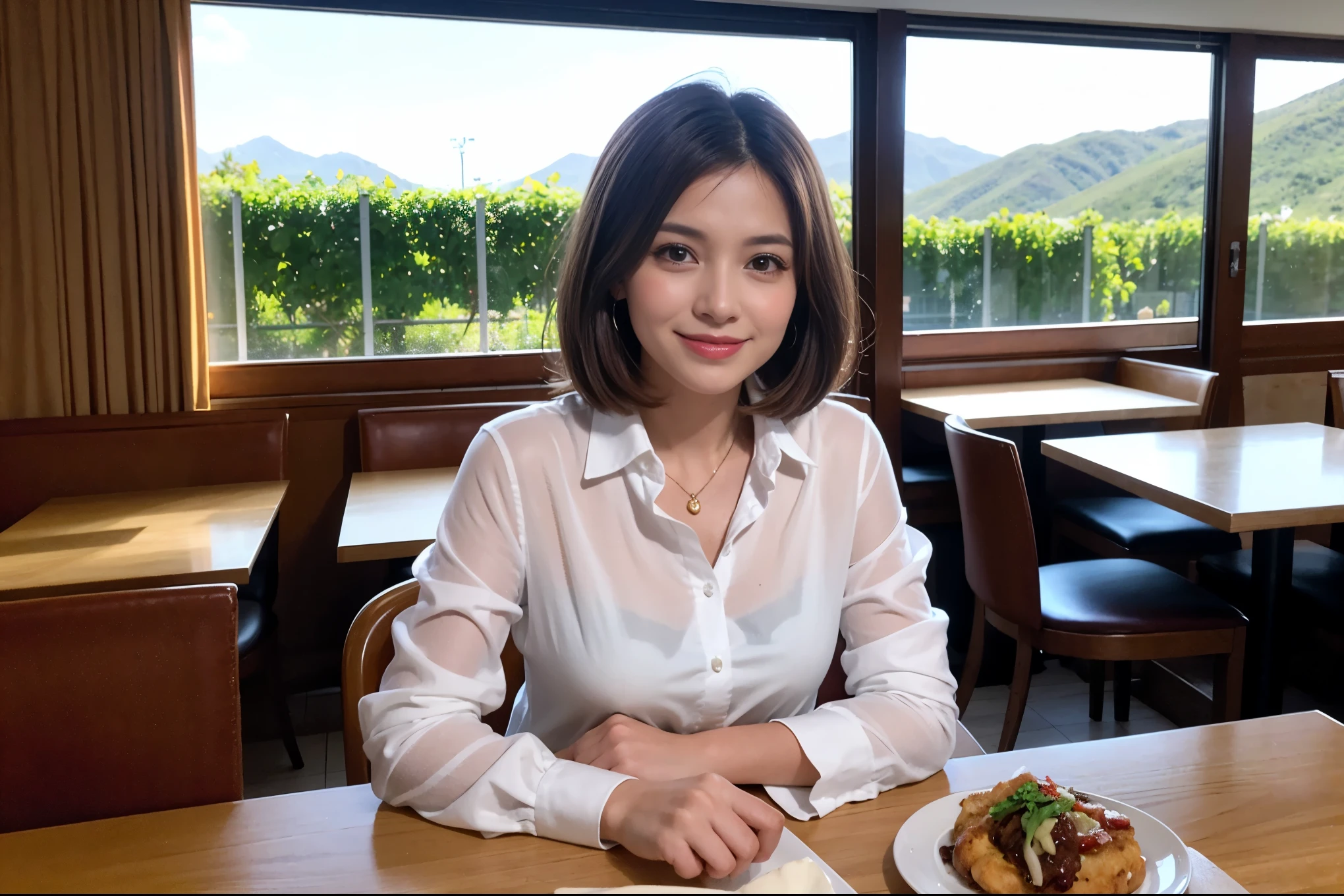((highest quality、8k、masterpiece:1.3))、Eri FFukatsulookalike beauty、1 male、1 female、Couple、Spouse、half、The body is slim、((Bob Hale、Straight hair:1.2)), (Realistic, Intricate details:1.2), Wine glass on the table、Shine light on your face、 Amazing view of the sunset sky and clouds、Amazing mountain views、A bright smile、The wonderfulness of smile、Bright image、The beauty of wine, Beautiful Face, blue eyes, The light shines on your face, Blushing, short hair,Bright Face、 (Age 44), 43 years old, red wine 、Appetizers、Italian food、Wine bottle、Champagne、sparkling wine、Two beauties、Brown Hair、Shortcuts、Long sleeve shirt、dress、Pretty Woman 1, (Slim face), (The body is slim), (Brown Hair), (Shortcuts), cheeks turn a little red,Attractive beauty、restaurant, In a prominent place (From the waist up) Nova Frog Style, actress, model, Upper Body, White wine, slim, wine glass, A wine glass placed in the center, smile, (smile: 1.15), Beautiful fine grain, Depth f/2,saturation, High Contrast, Strong light and shadow,Moist Body:1.5、3D texture、Delicate eyes、Brown Hair、The hair is very shiny、