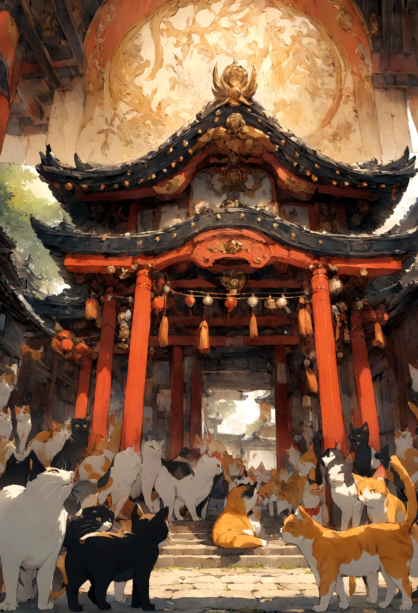 Many cats in the shrine grounds