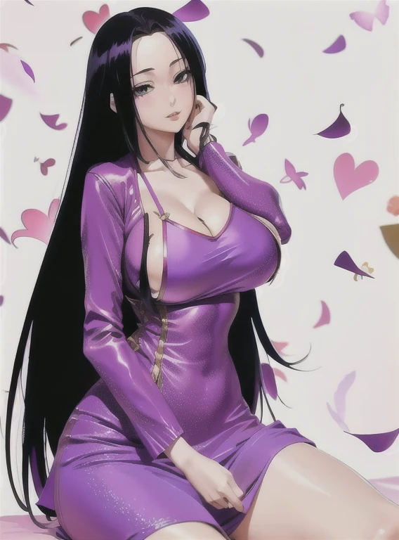 Woman in purple dress sitting on pink background, Nico Robin, ace lawyer maya fey, Hyuga Hyuga, seductive Anime Girl, Beautiful and attractive anime less sexual anime characters, 17 year old girl, (((Full breasts,)))(((Large Breasts))) (((Cleavage))),, beautiful alluring anime woman, Charming Tifa locks her heart, anime woman, beautiful anime woman, Anime Girl with long hair, (Anime Girl), ecchi anime style