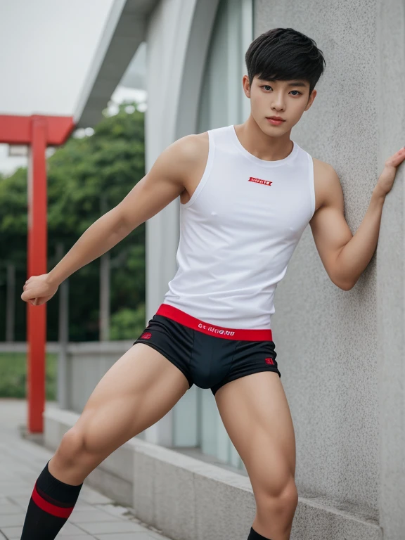 16 years old teenagers , very young , light-skin , wearing an dark red ???? ?????????, tmasterpiece，k hd，the feet，Transparent sports vest，semi transparent，black long socks，The barefoot , red colour , handsome and cute , extreme cute boy , white skin , dark red ????????? boxers shorts , extremely tall and cute boy ,oppa model , handsome model , full body , dark red boxers underwears short shorts , black socks , white light-skin , Chinese model , young boy , white skin , handsome and extremely cute , red boxers ????????? shorts , long black socks , handsome model , at the park , jogging , model oppa , long legs , jogging , running , high knee black socks ,black  long socks , stand up , extremely tall , extremely high , red underwears , red sports ????????? , long black socks , clean and white legs , Chinese model , extremely long legs , looking at the camera , clean and white thigh , heavy bulge , kid face , baby face , wearing jacket , red underwears boxers , light and white skin , Chinese model , strike a pose , ???? pose , flexing pose , show off his handsome pose , size different , height different , tallest boy in the world , height comparison with other boy