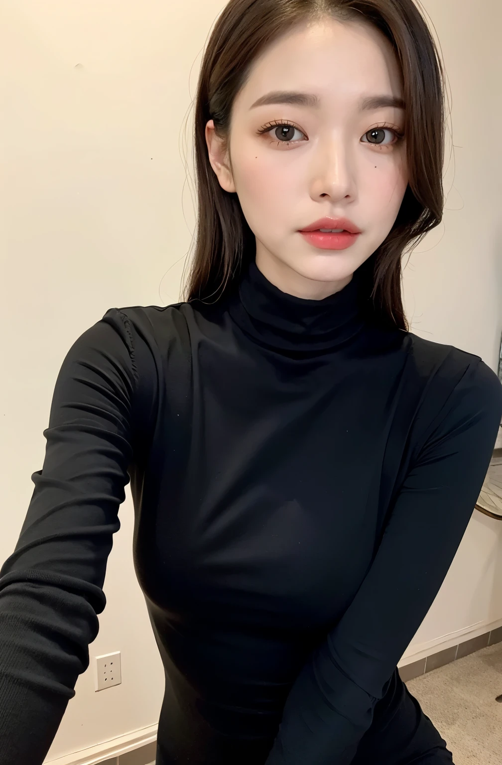 Woman in turtleneck dress、Breast protrusion、protrude、See your audience、