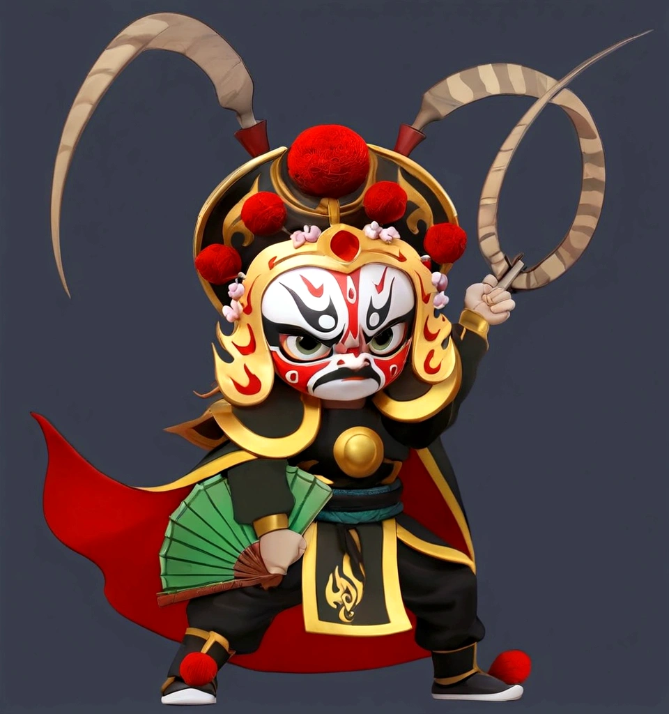 A cartoon character of a man with a mask and a fan, Onmyoji detailed art, Onmyoji portrait, Onmyoji, Ashura,From Chinese mythology, Inspired by Hu Zaobin, Peking Opera, Sun Wukong, Inspired by Huang Shen, Inspired by Pu Hua, Inspired by Wu Bin, Inspired by Gong Xian, chinese warrior