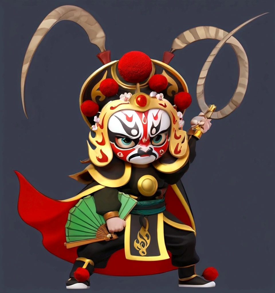 A cartoon character of a man with a mask and a fan, Onmyoji detailed art, Onmyoji portrait, Onmyoji, Ashura,From Chinese mythology, Inspired by Hu Zaobin, Peking Opera, Sun Wukong, Inspired by Huang Shen, Inspired by Pu Hua, Inspired by Wu Bin, Inspired by Gong Xian, chinese warrior