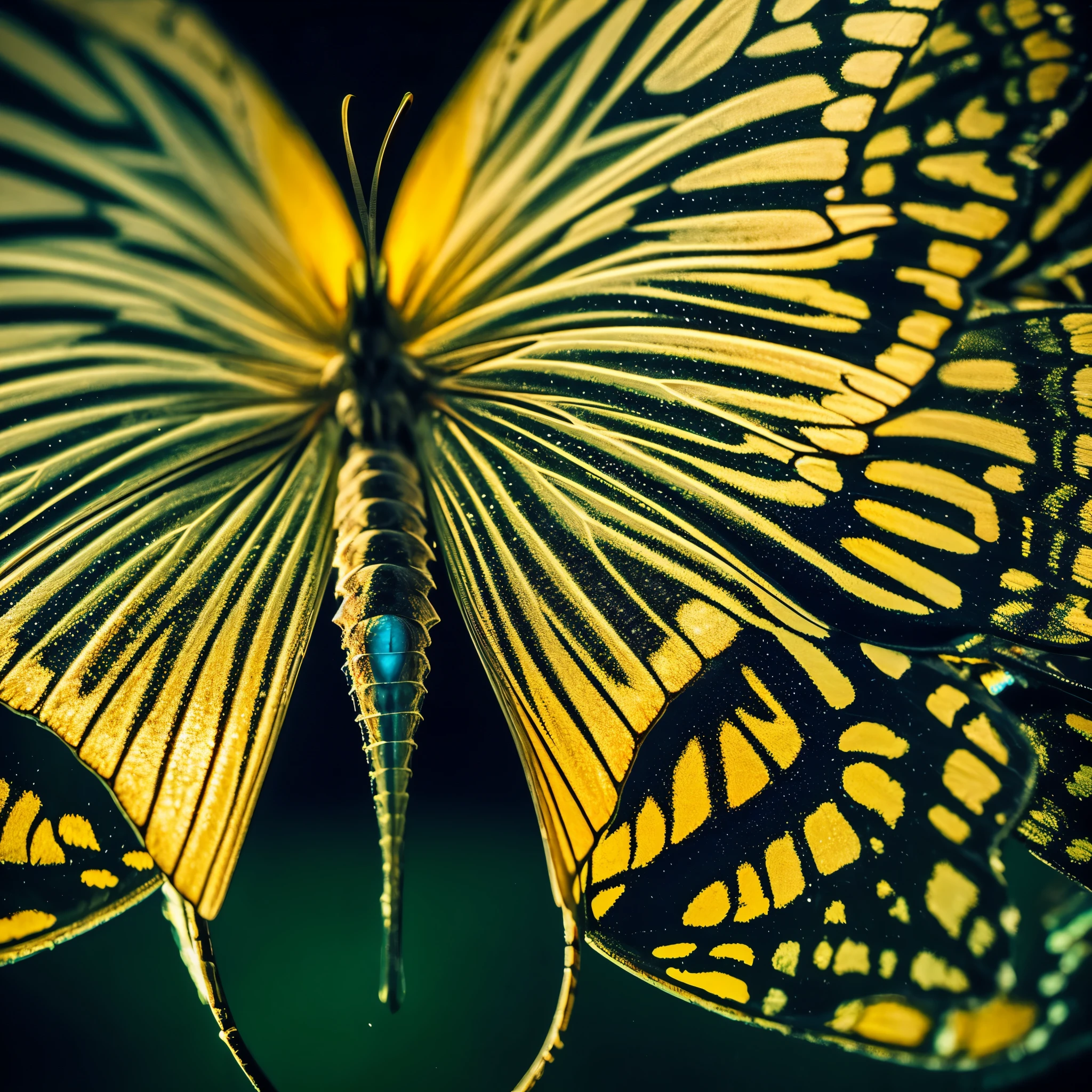 Close-up of a butterfly skimming the water's surface, wings showcasing intricate patterns, Miki Asai Macro photography style, hyper-detailed, trending on ArtStation, sharp focus, Greg Rutkowski-inspired studio photo, exquisite details, highly detailed, ultra-realistic, dramatic lighting.