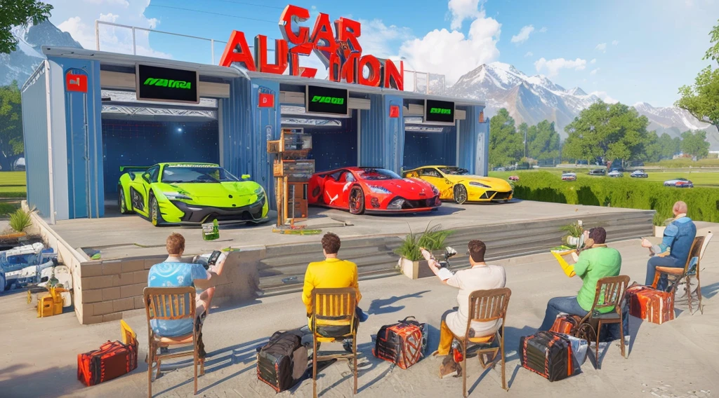 virtual car racing game with a lot of cars, car trading game, auction, the creature sells a used car, realistic cars, online, car, car, album photo, animated, majestic masterpiece, cg art, album, pc screenshot, fine art piece, many exotic cars, 9 k, 9k, album art, high quality picture, unreal engin , high quality render , 3d game play feel