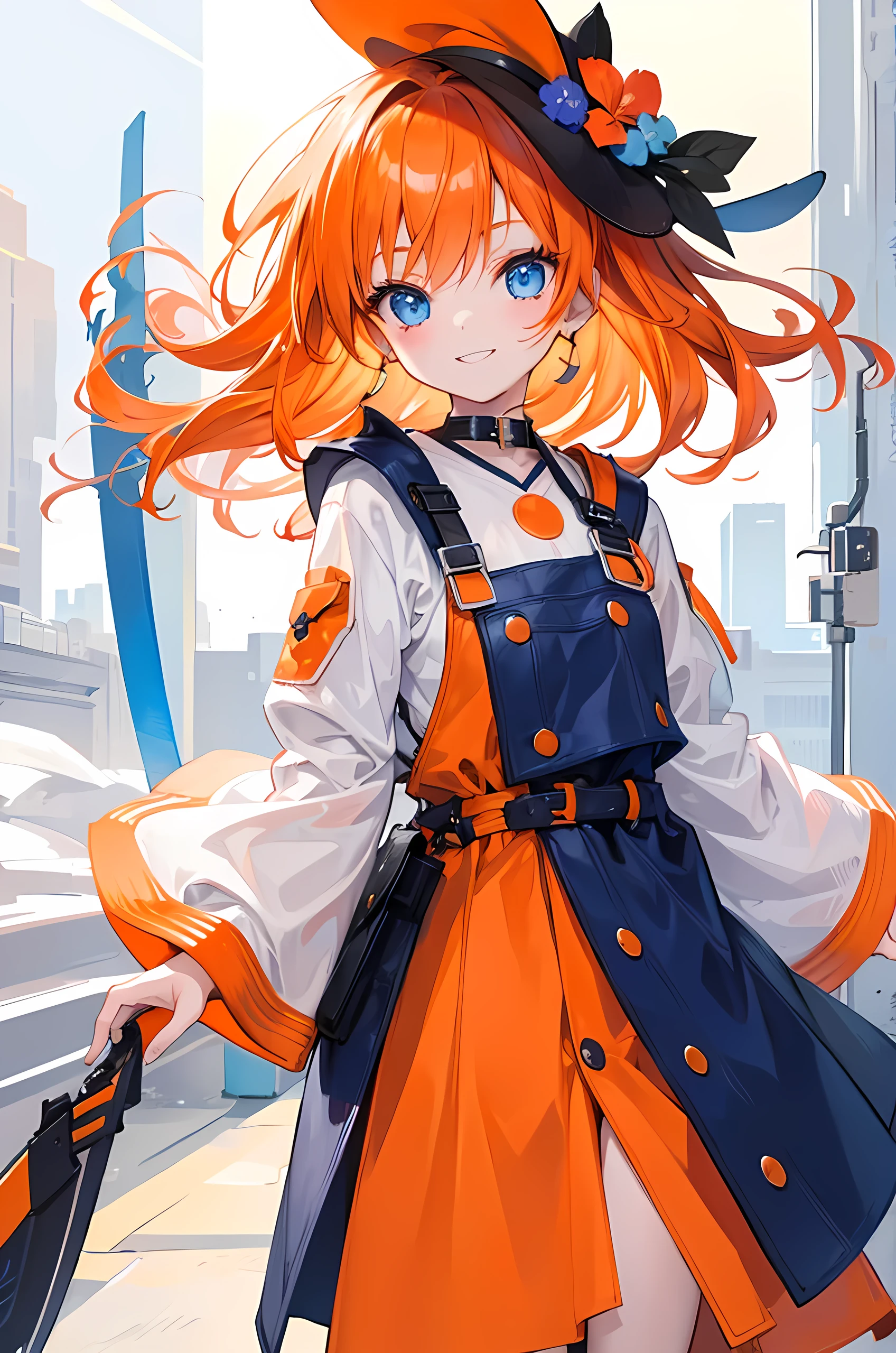 Young girl, orange hair, blue eyes, smile