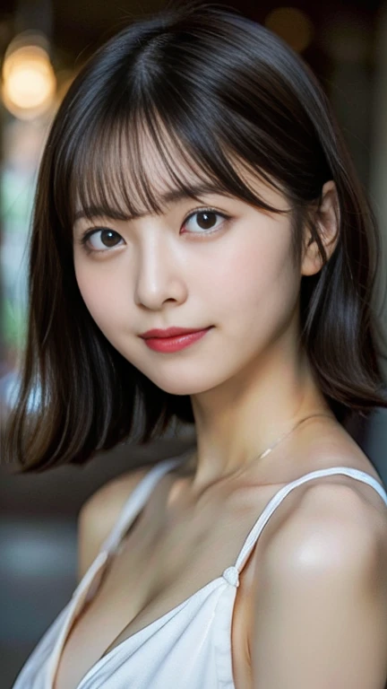 (8k, RAW Photos, highest quality, masterpiece:1.2), Super detailed, Super Resolution, (Realistic, Realistic Photo:1.37), Portraiture, High-definition RAW color photos, Professional photos, Very detailedで美Shii, Very detailed, 8k wallpaper, 素晴らShii、Detailed, Large file size, Official Art, highly detailed CG unity 8k wallpaper, 非常にDetailed美Shii女の子, 非常にDetailed顔, 非常にDetailed目, 非常にDetailed肌, 非常にDetailed指, 非常にDetailed鼻, 非常にDetailed口 , Perfect Anatomy, 非常にDetailed背景, Very fine clothing, One girl, (20:1.2), 20th Generation, cute girl, Realistic body, Fair skin, Glowing Skin , The body is slim, Handsome body, Black Hair , short hair, (Blunt bangs:1.2), toothy smile, cute, like々Shii, cute face, Realistic Face, Delicate eyes, Droopy eyes, competition swimsuit, View Viewer, Cowboy Shot, Dynamic Lighting,(Very large breasts:1.2)