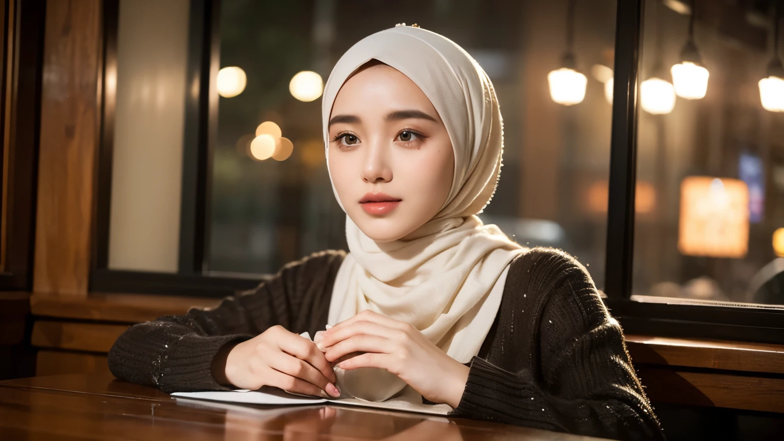 (((hijab))),light smile,((masterpiece, best quality, ultra-detailed, high-resolution)), solo, beautiful girl, gleaming eye, perfect eye, , (hi-top fade:1.4), high contrast, (hyperrealism, soft light, sharp),  simple background