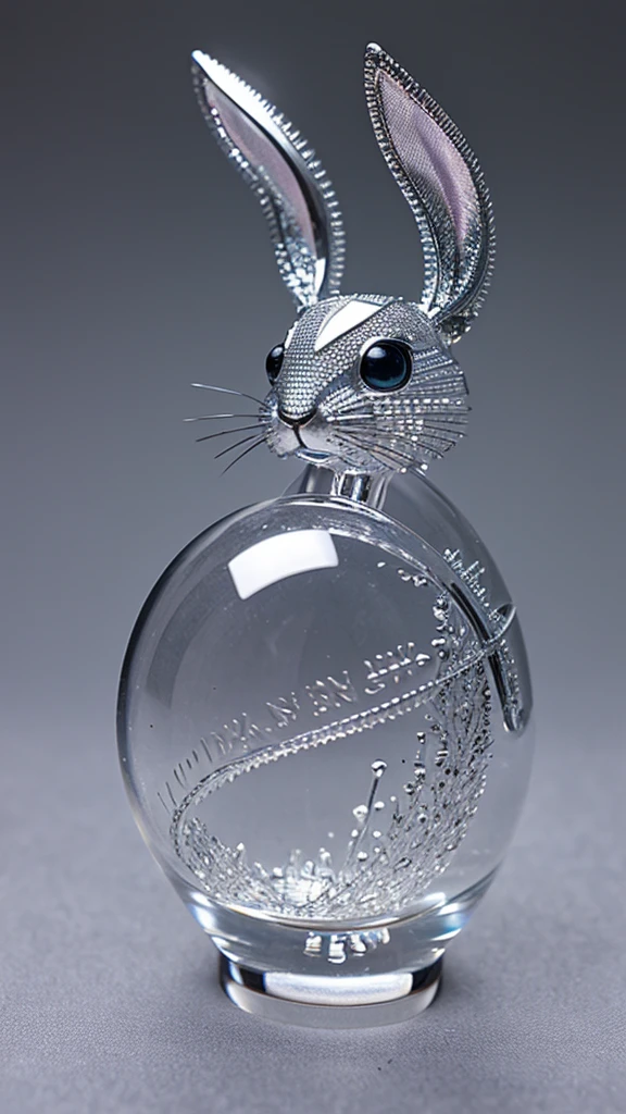 A cute rabbit made of crystal, 4K, (cyborg:1.1), ([tail|detail wire]:1.3), (intricate detail), hdr, (intricate detail, super detail:1.2), cinematography, vignetting, centering
