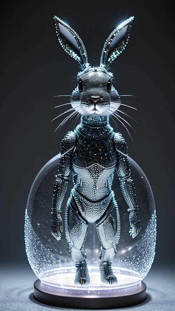 A cute rabbit made of crystal, 4K, (cyborg:1.1), ([tail|detail wire]:1.3), (intricate detail), hdr, (intricate detail, super detail:1.2), cinematography, vignetting, centering